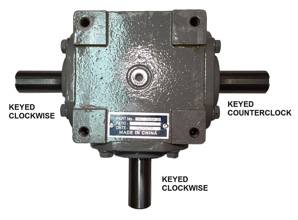 40 HP Right Angle Bevel Gearbox With 3 Keyed Shafts 1:1