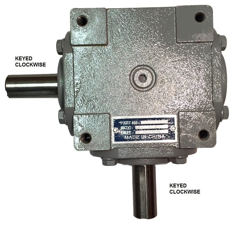 40 HP Right Angle Bevel Gearbox with 2 Keyed Shafts CW/CW 1:1