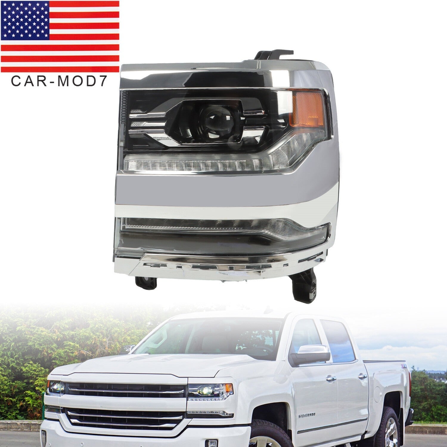 2016-18 Chevy Silverado 1500 Left Chrome DRL Projector Full LED Headlight