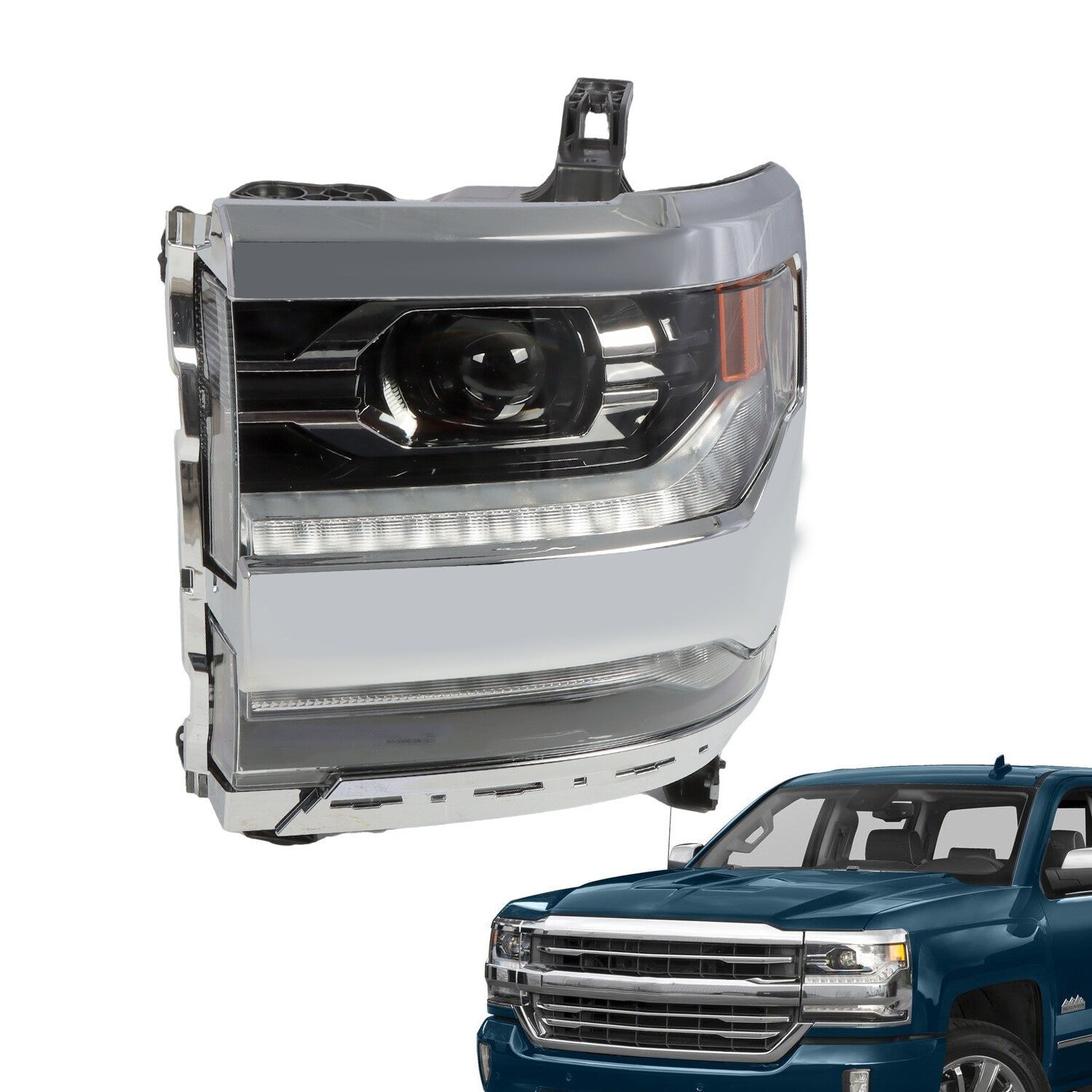 2016-18 Chevy Silverado 1500 Left Chrome DRL Projector Full LED Headlight