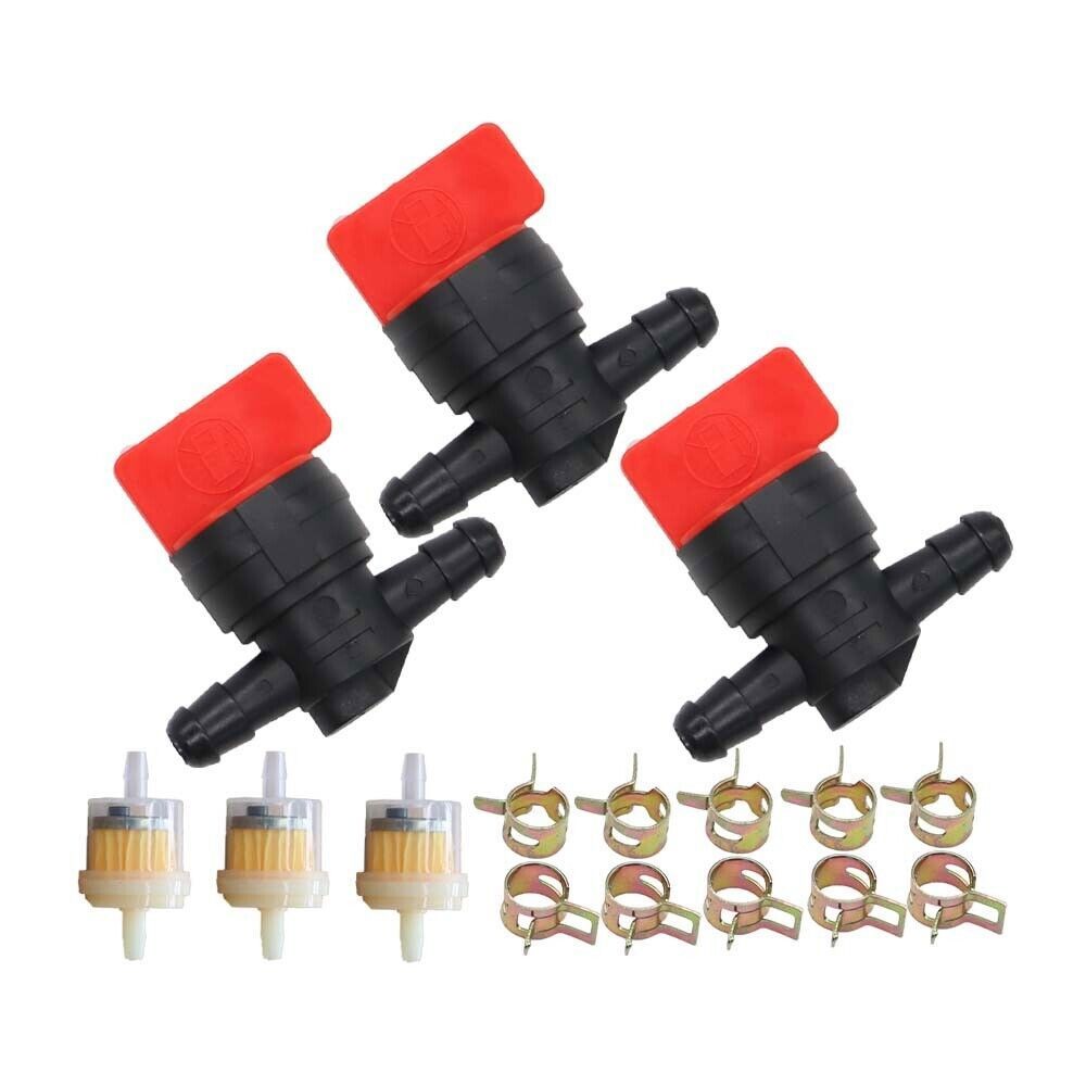 1/4" Inline Fuel Gas Filter Shut Off Valve Clamp for Briggs & Stratton 3-Pack