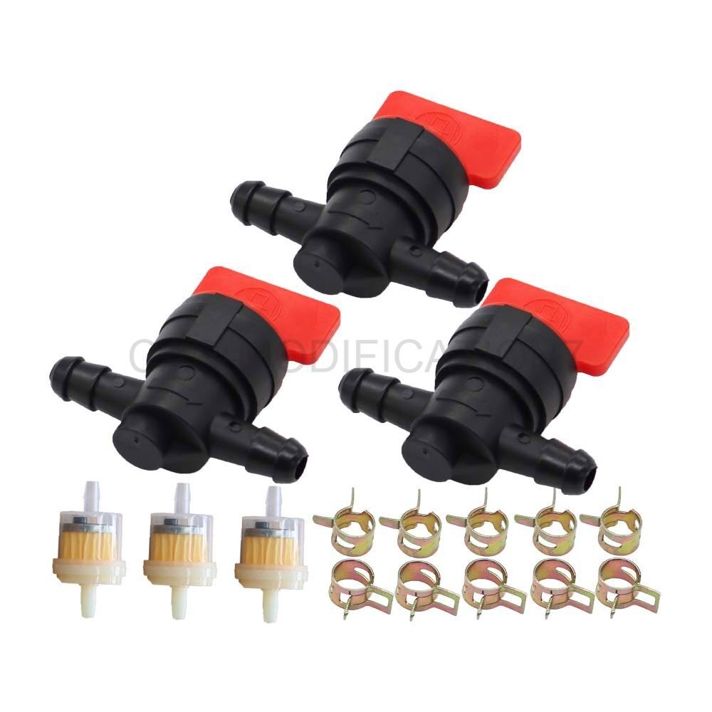 1/4" Inline Fuel Gas Filter Shut Off Valve Clamp for Briggs & Stratton 3-Pack