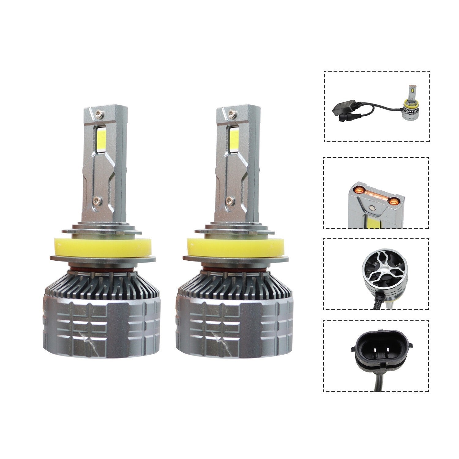 H11 LED Headlight Kit 6000K White High Low Beam Bulbs 2-Sides