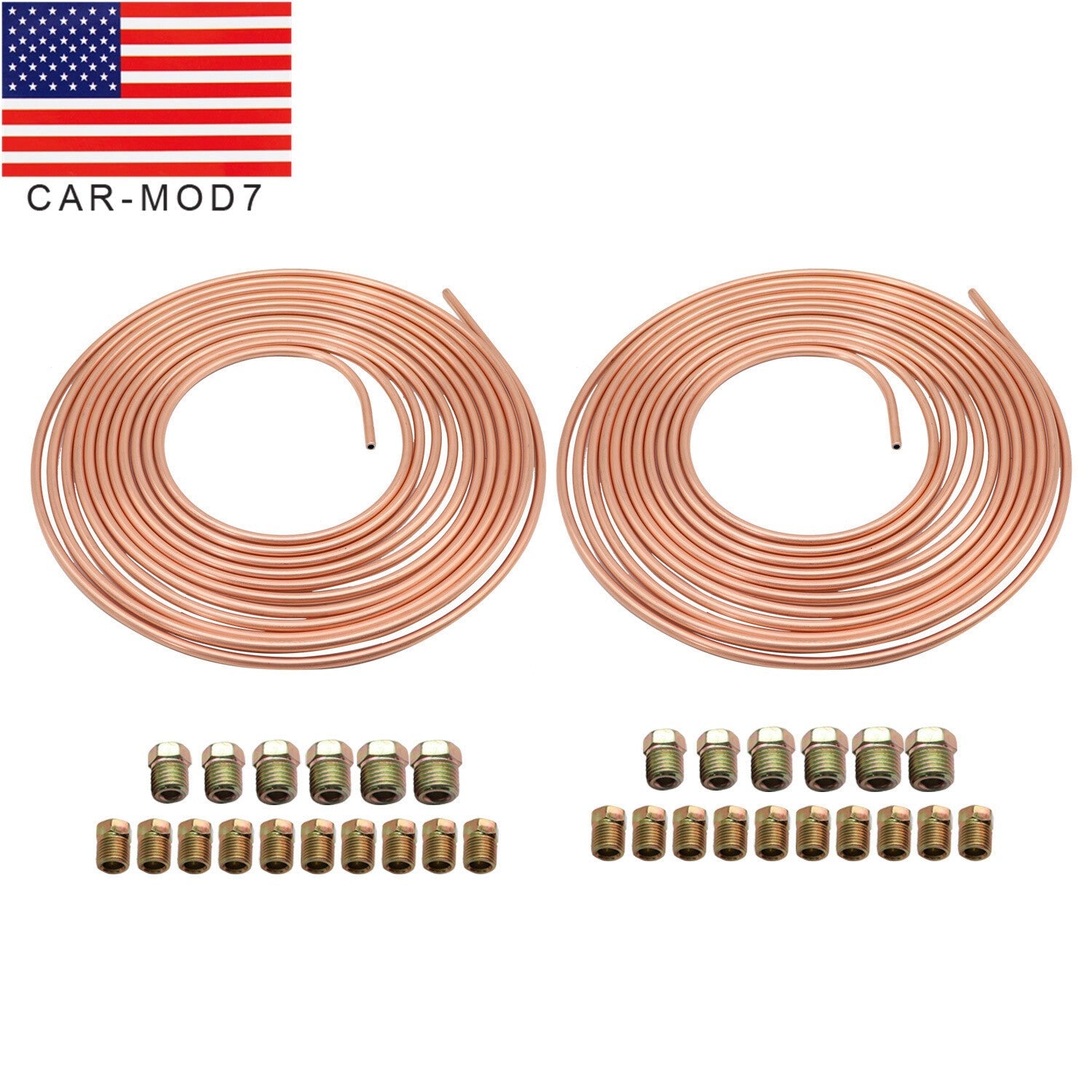 2× New Copper Brake Line Tubing Kit 1/4" OD 25ft Coil with 32 Fittings