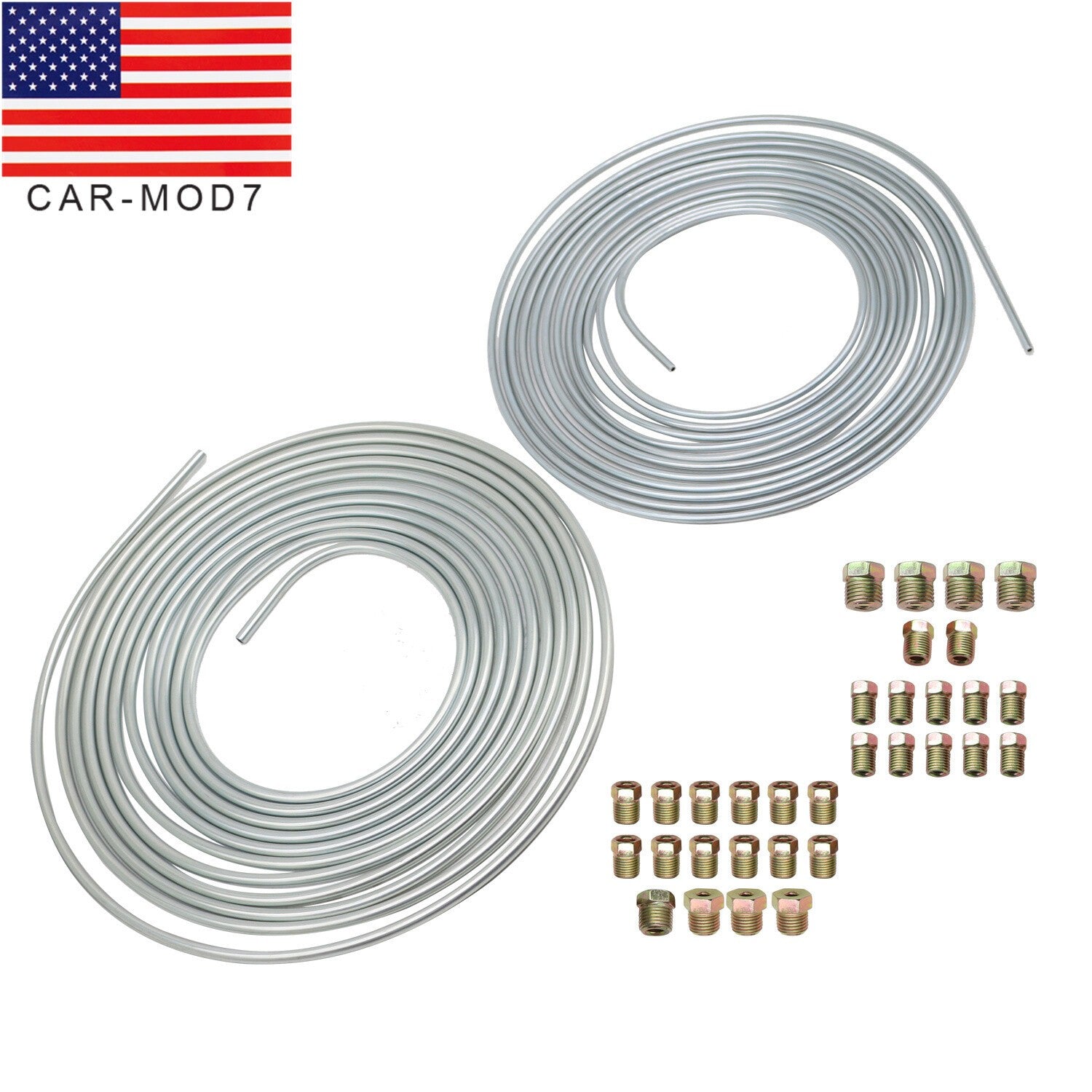 25 Ft Zinc-Coated Brake Line Tubing Kit 3/16 & 1/4 with 32 Fittings
