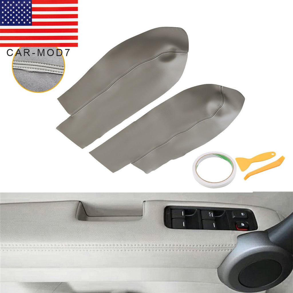 2pcs Front Armrest Door Panels Cover Gray Leather for 2007-2012 Honda CR-V