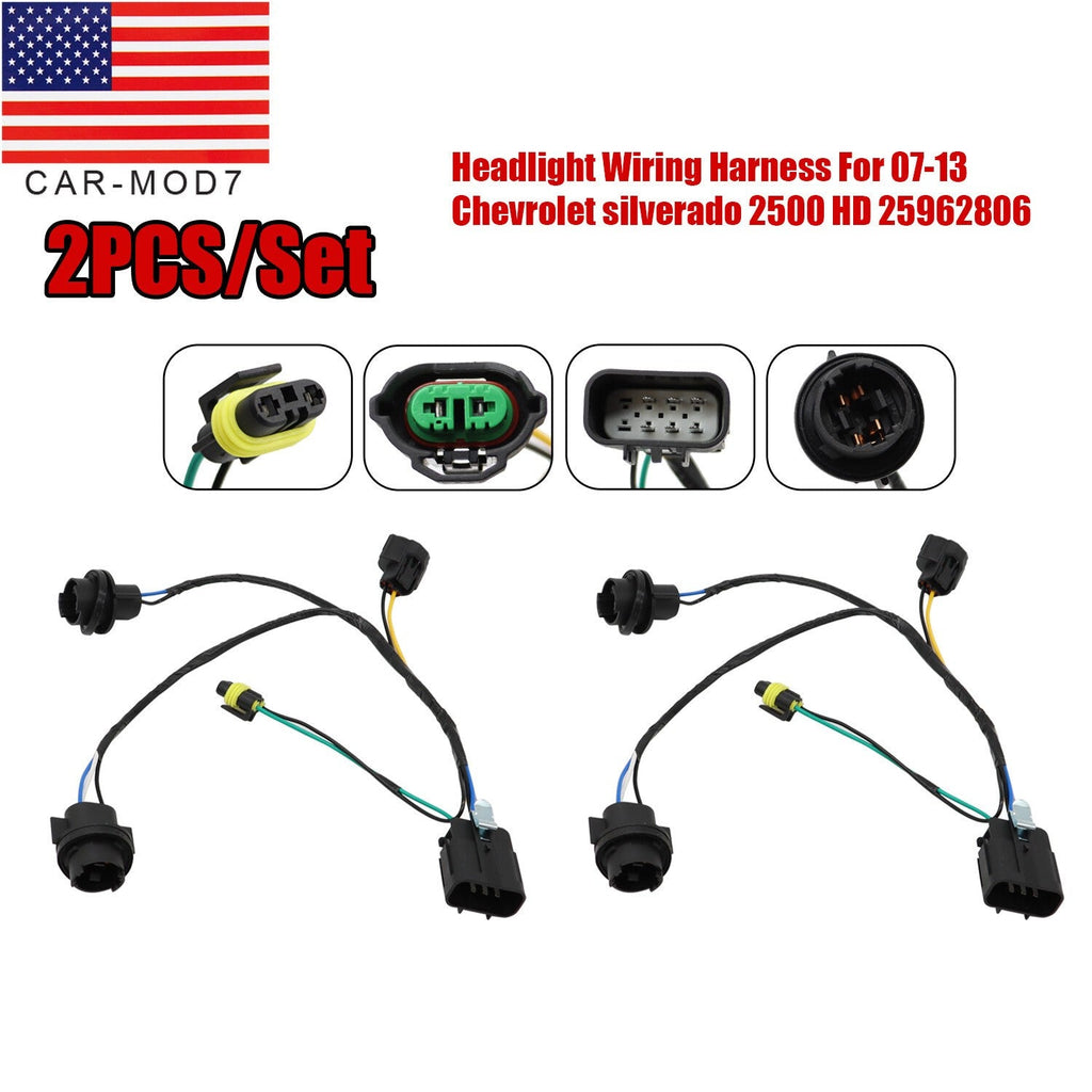 2PCS Headlight Wiring Harness for Chevrolet Silverado 1500 HD 2007-2013 25962806