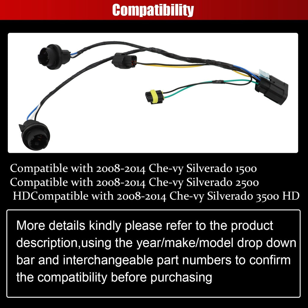 2PCS Headlight Wiring Harness for Chevrolet Silverado 1500 HD 2007-2013 25962806