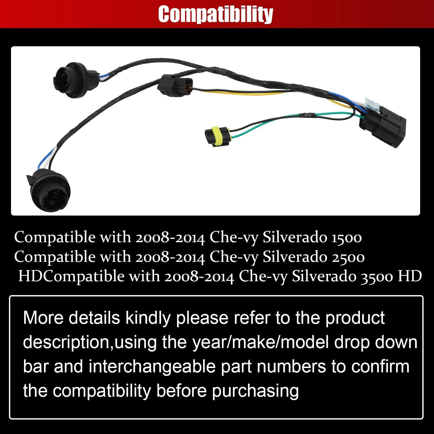 2PCS Headlight Wiring Harness for Chevrolet Silverado 1500 HD 2007-2013 25962806