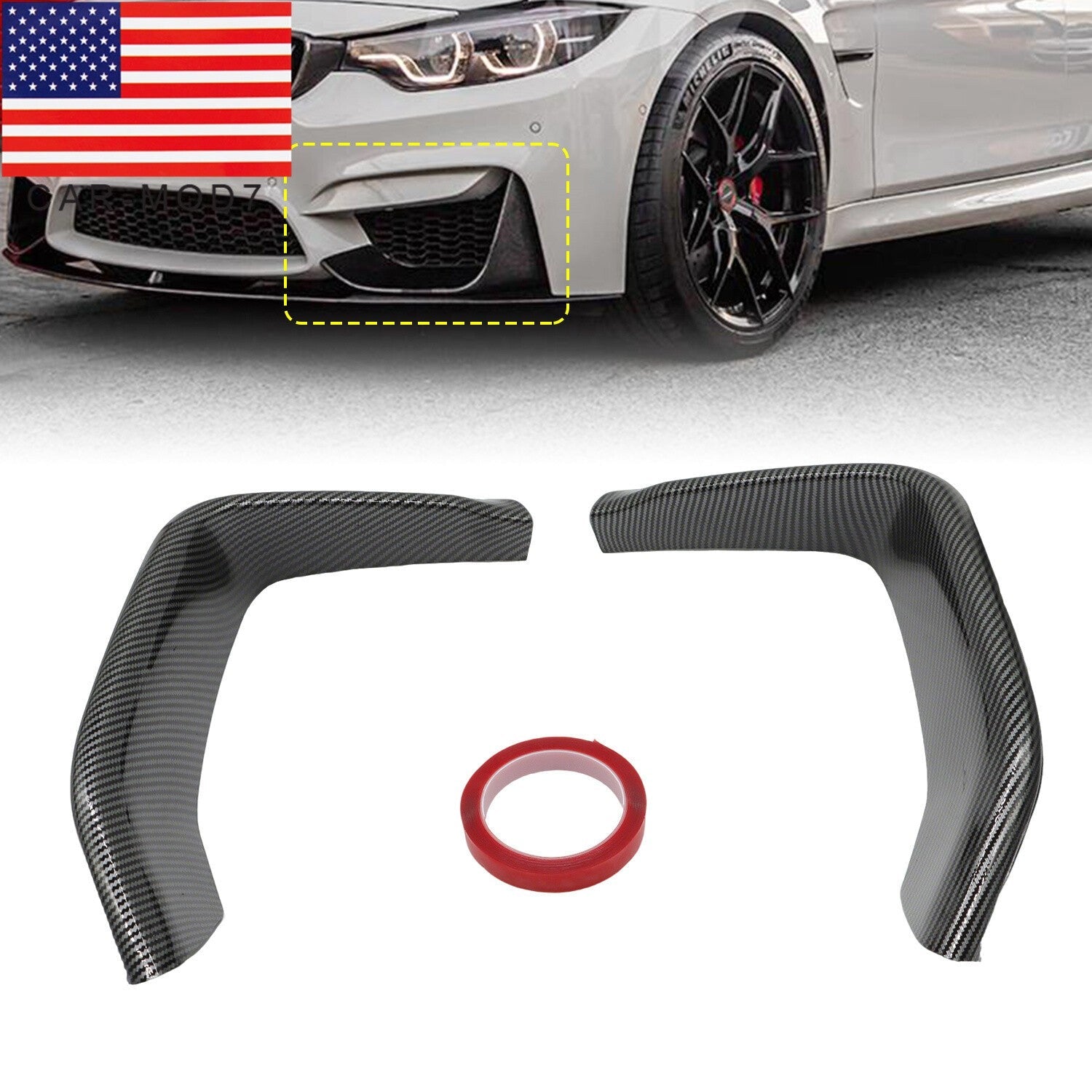 2Pc Carbon Fiber Front Bumper Splitters Lip for 2015-2019 BMW F80 M3 M4 F82 F83