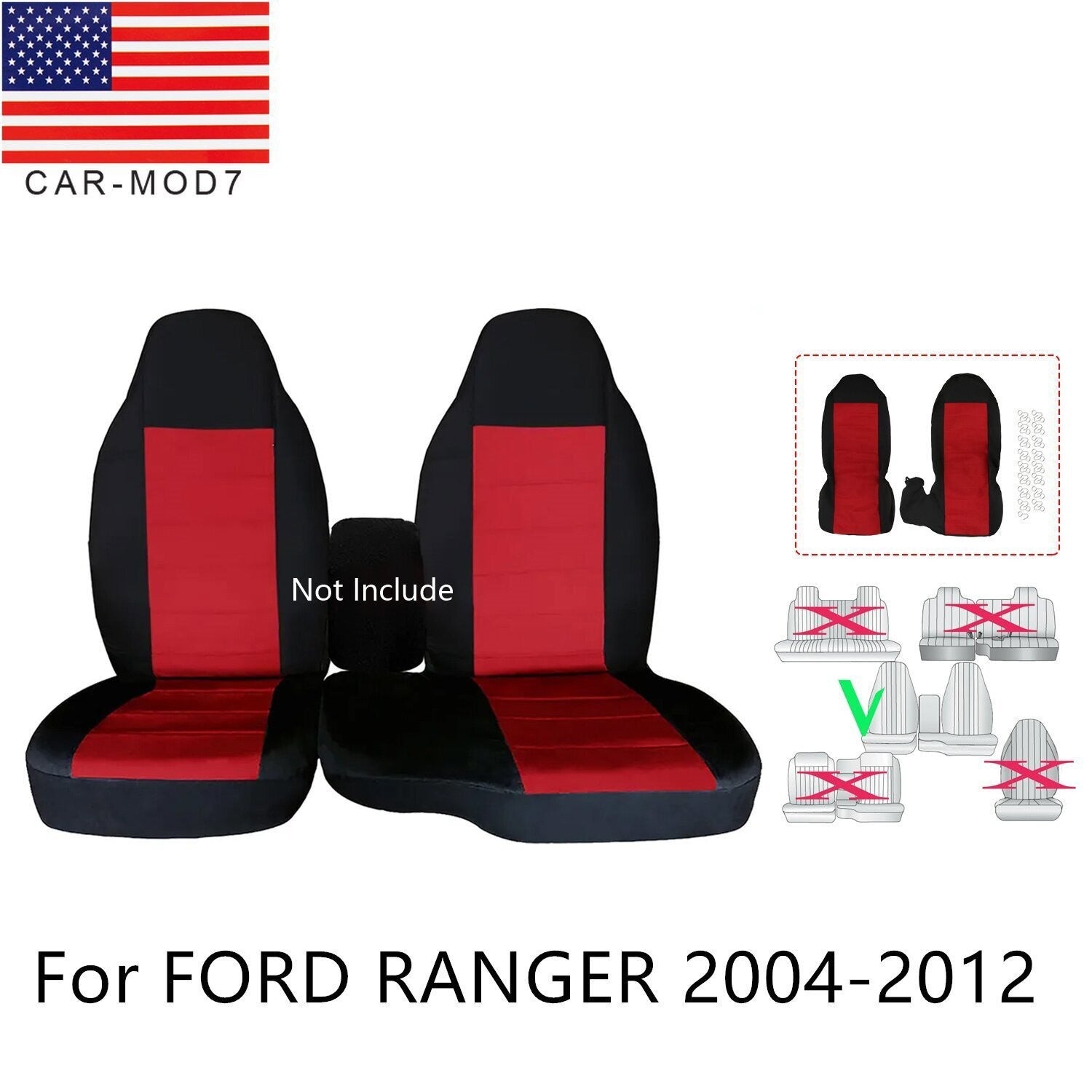 2PC Front Seat Covers for Ford Ranger 2004-2012 60/40 Highback Replacement