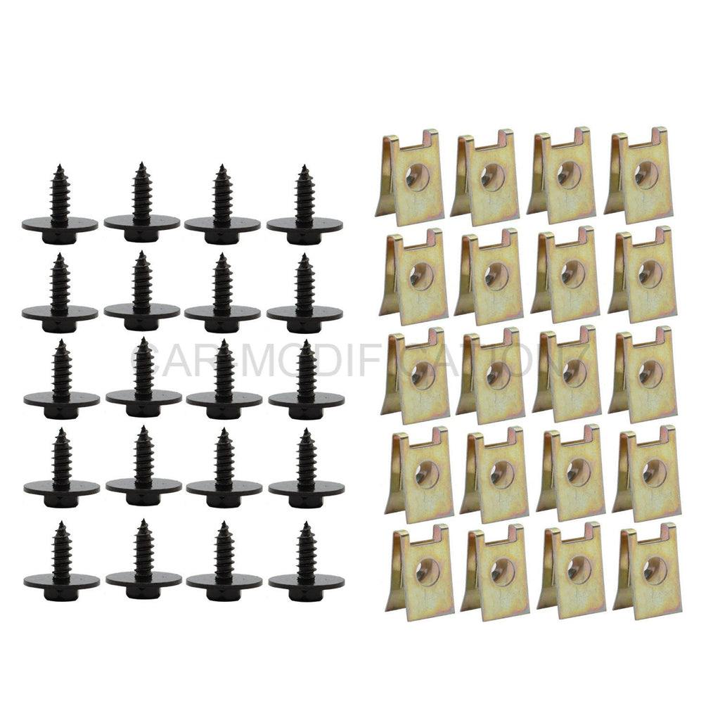 40Pcs Metal Car Fender Bumper Retainer U Nut Clips Body Screw Fasteners
