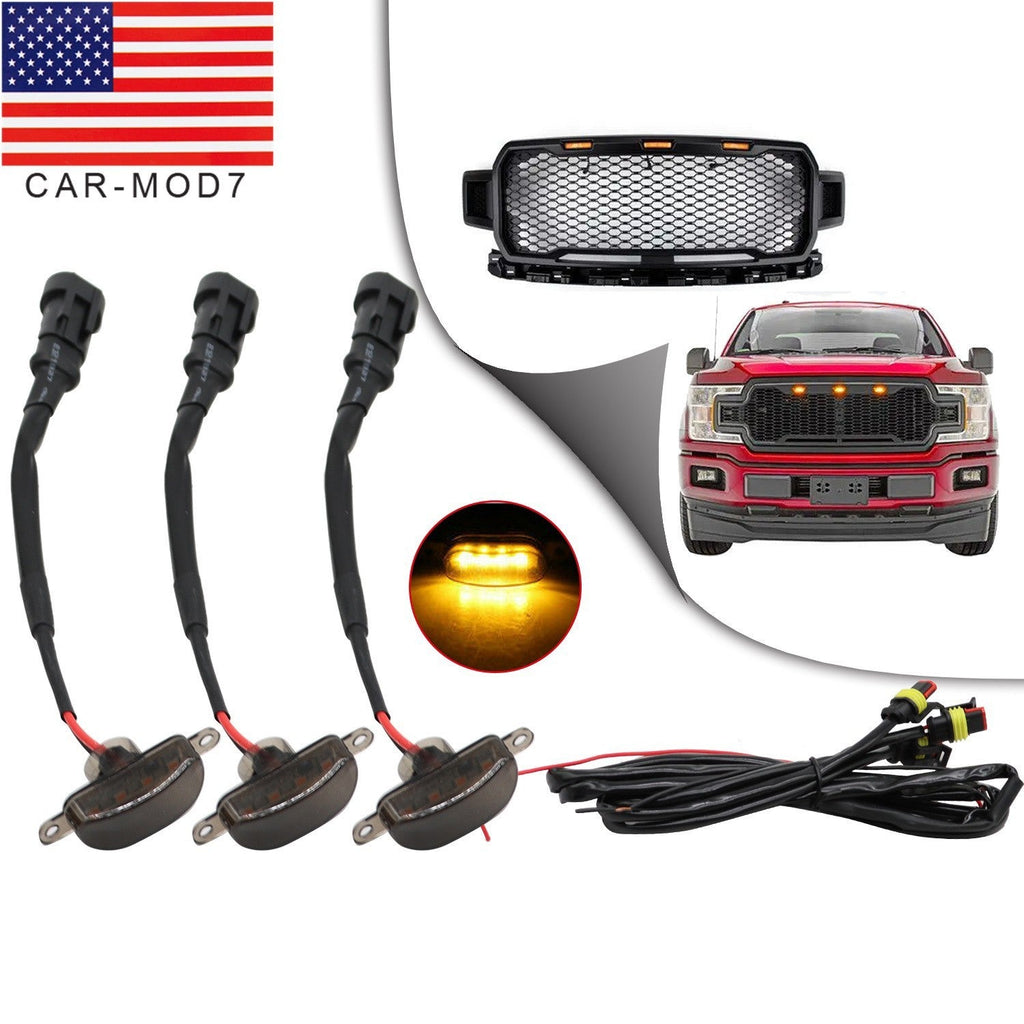 3X Amber LED Raptor Style Front Grille Lights for Ford F150 F250 F350
