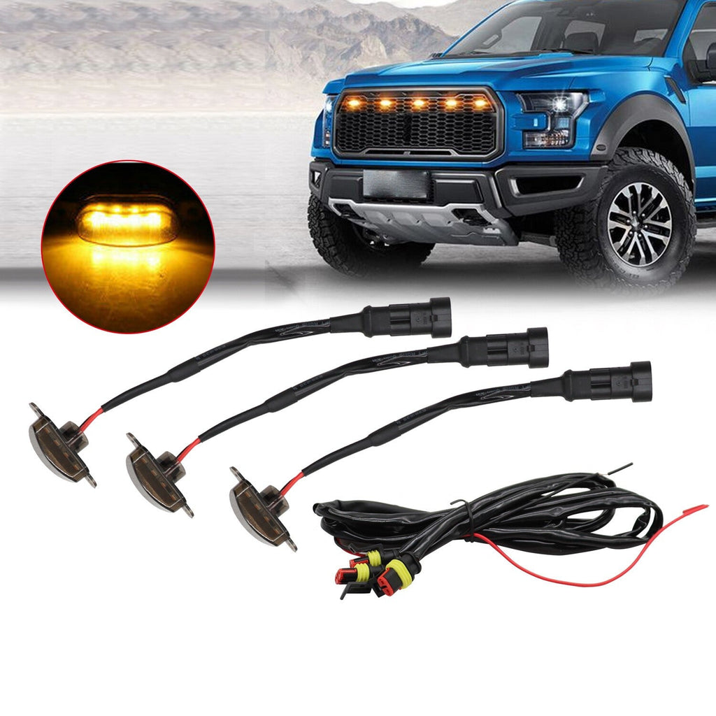 3X Amber LED Raptor Style Front Grille Lights for Ford F150 F250 F350