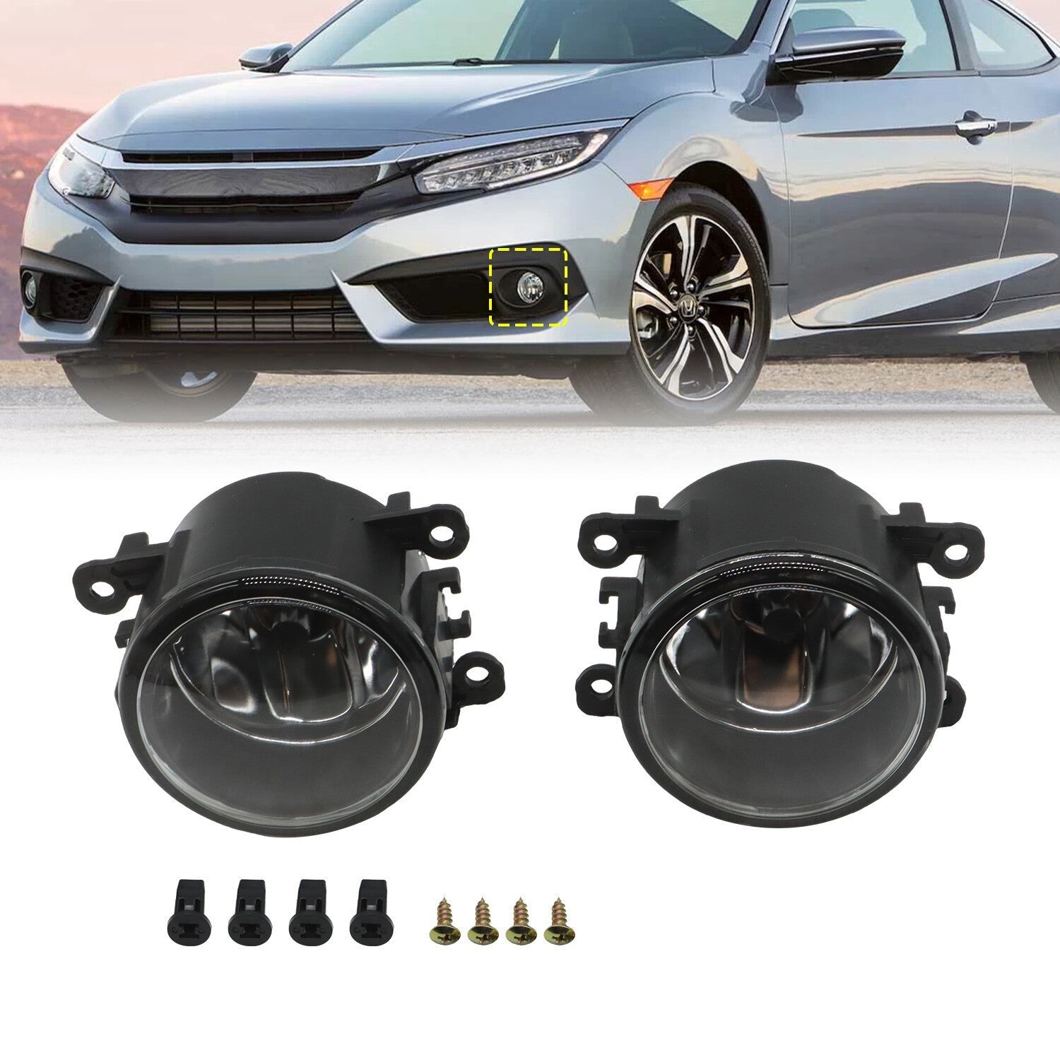 2016-2021 Honda Civic Fog Lights w/Bulbs Driver & Passenger Side 2pcs