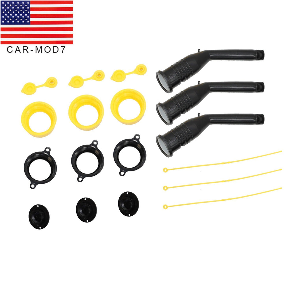 3-Pack Gas Can Spout Replacement Kit with Nozzles, Screw Collar & Vent Caps