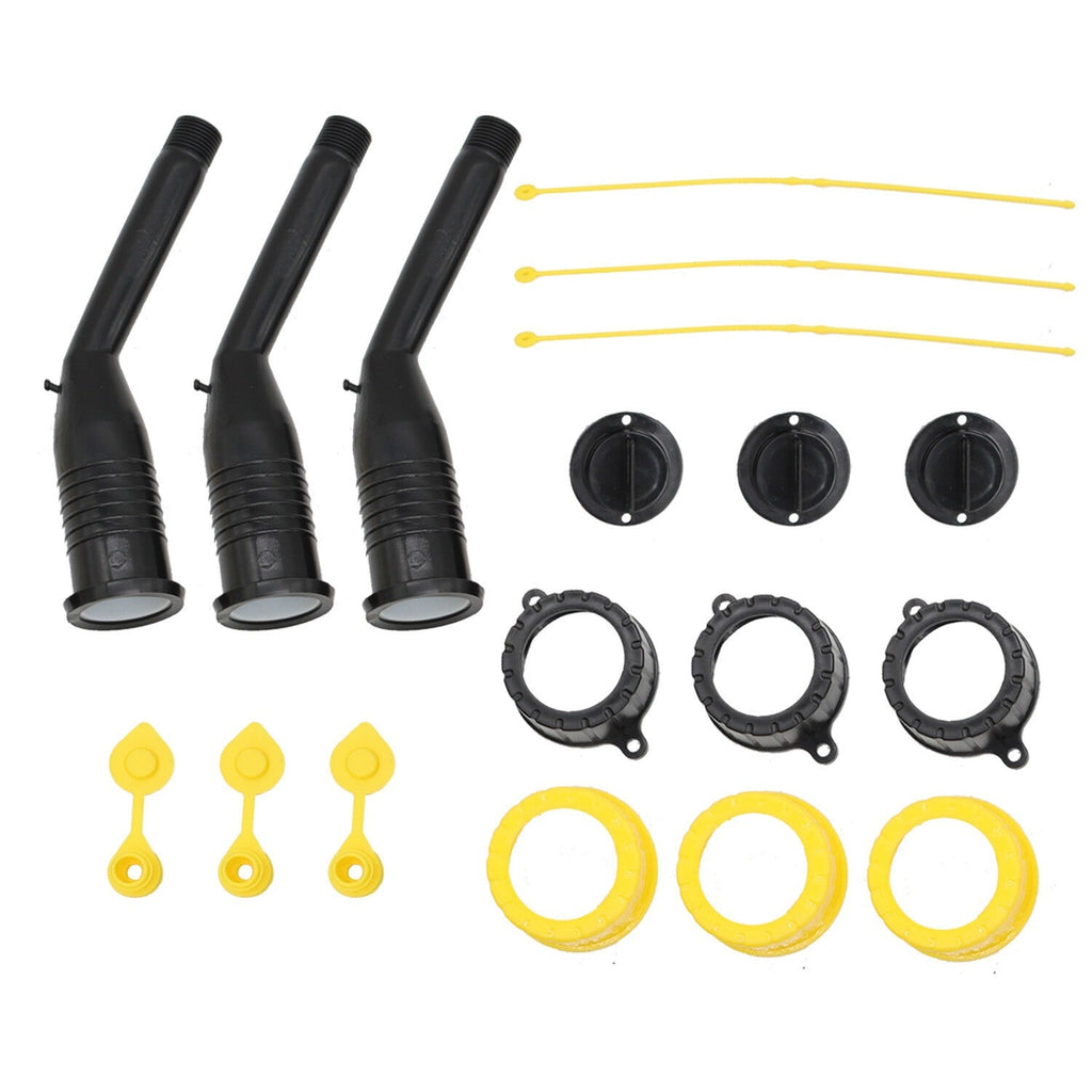3-Pack Gas Can Spout Replacement Kit with Nozzles, Screw Collar & Vent Caps