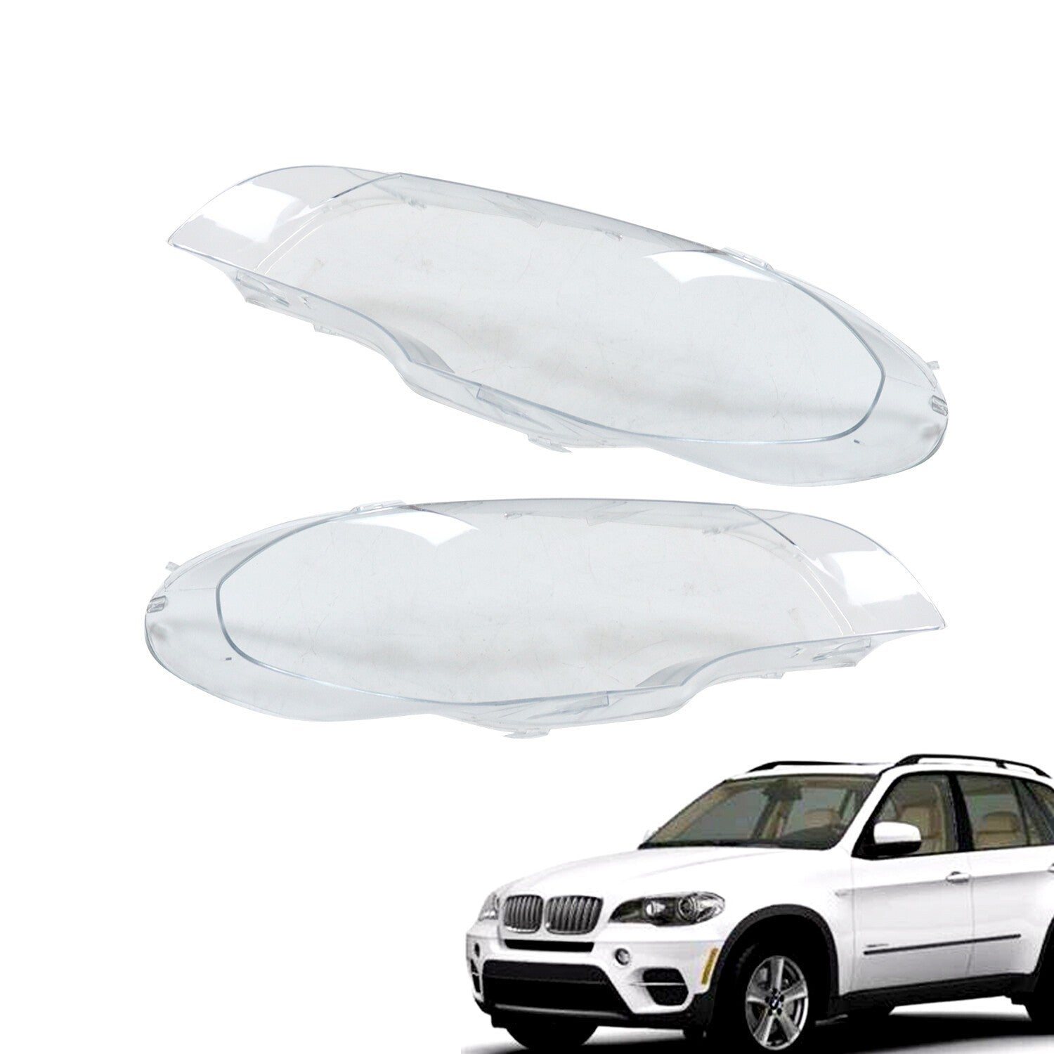 2x Front Headlight Covers Left Right BMW X5 E70 2008-2013 Clear Lamps