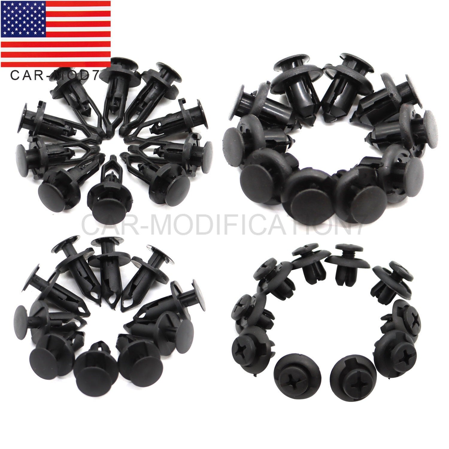 40Pcs Car Body Rivet Push Pin Plastic Fastener Bumper Fender Trim Clips