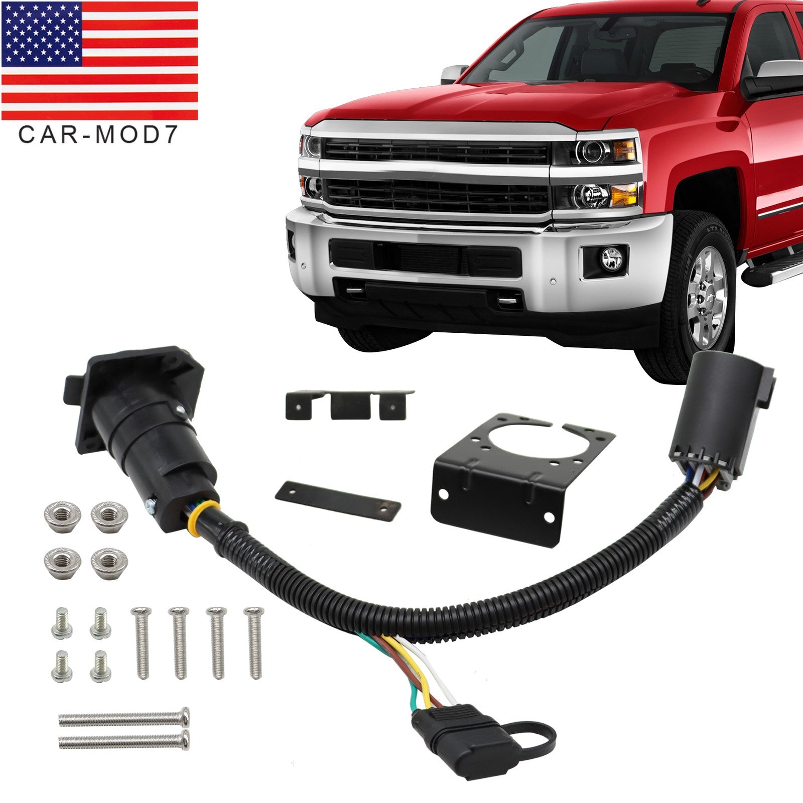 7-Way Trailer Wiring Harness & 4-Way Flat Plug Kit for Chevy Silverado 1500/2500