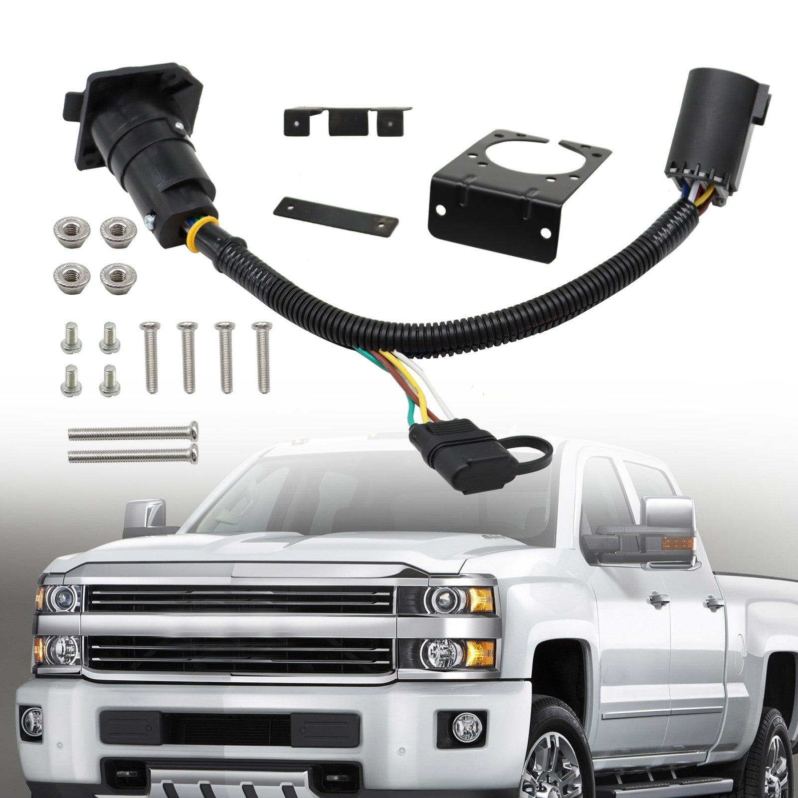 7-Way Trailer Wiring Harness & 4-Way Flat Plug Kit for Chevy Silverado 1500/2500