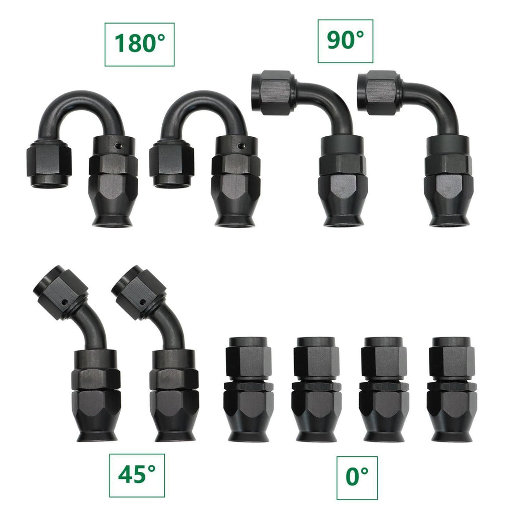 6AN Nylon E85 PTFE Fuel Line Hose Kit 20ft with 10 Fittings Black