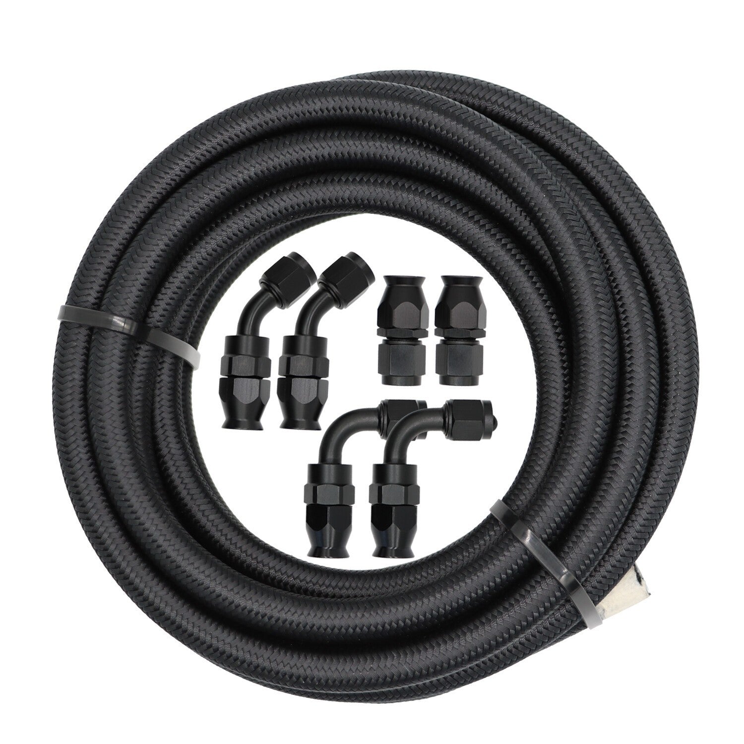 6AN Black Nylon PTFE Fuel Line Hose Kit 12ft 6 Fittings E85 Compatible