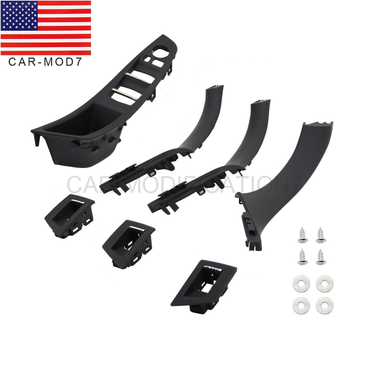 7pcs Black Inner Door Handle Trim Cover Set for BMW 5 Series F10 F11