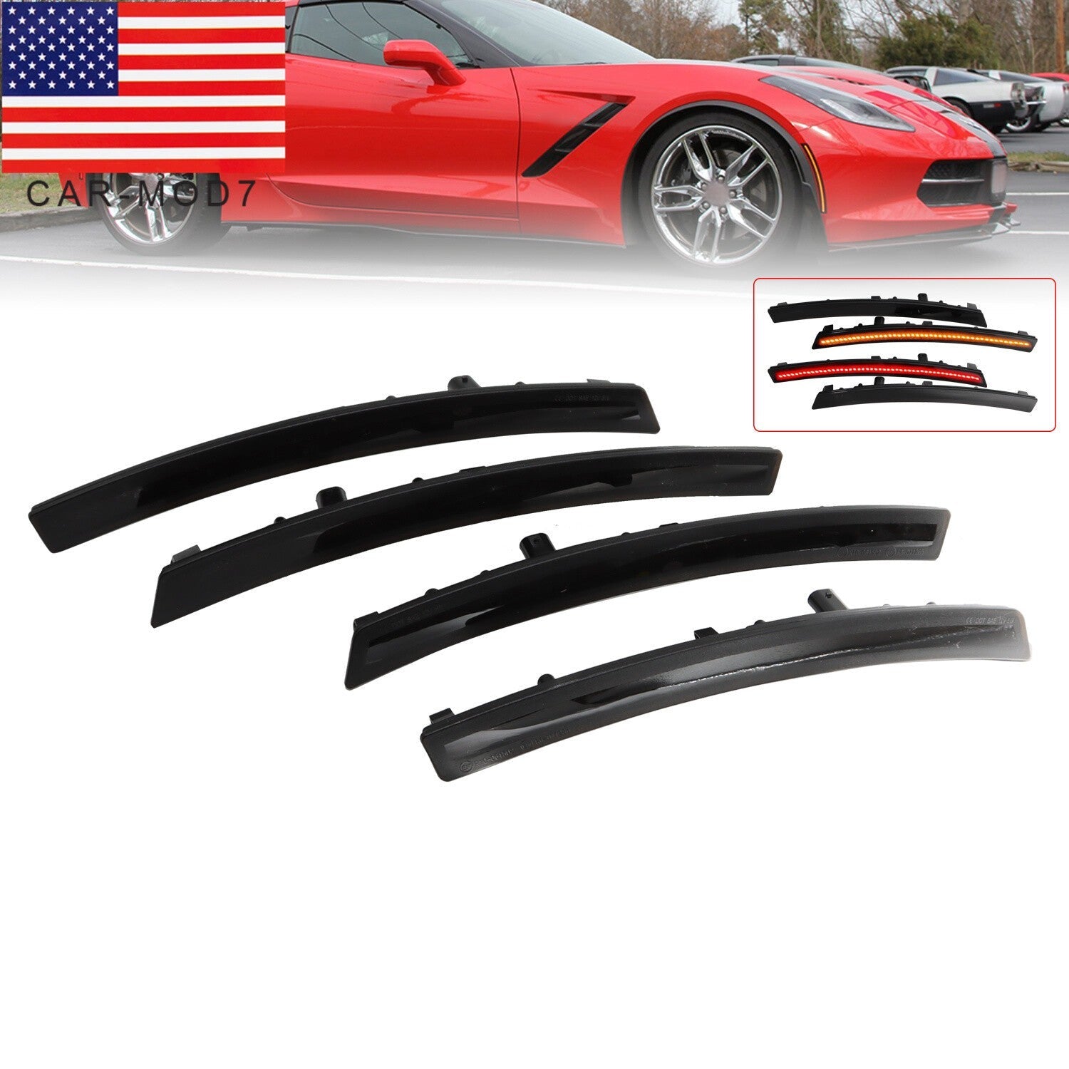 4x Smoke LED Fender Side Marker Lights for 2014-2019 Chevy Corvette C7