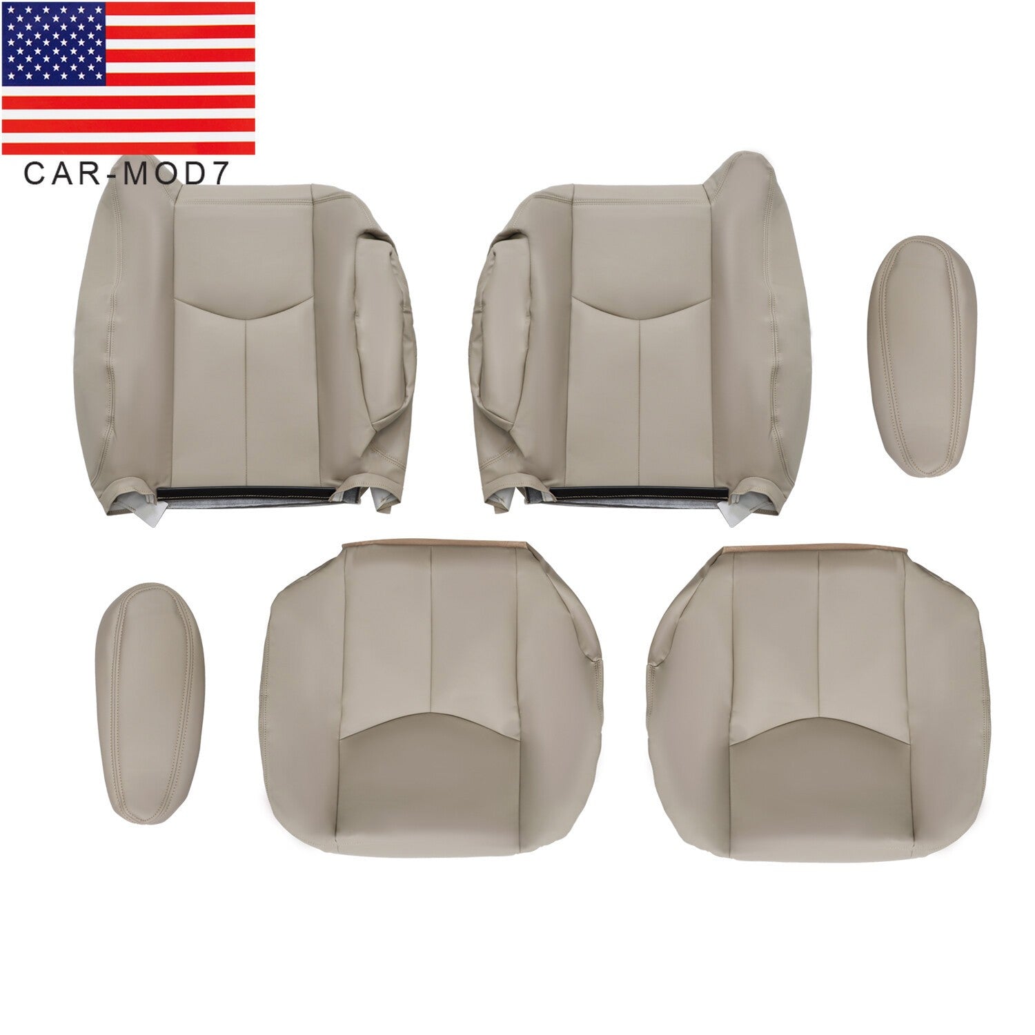 6Pcs Front Leather Seat Covers Light Tan for 2003-2006 Chevy Tahoe GMC Yukon