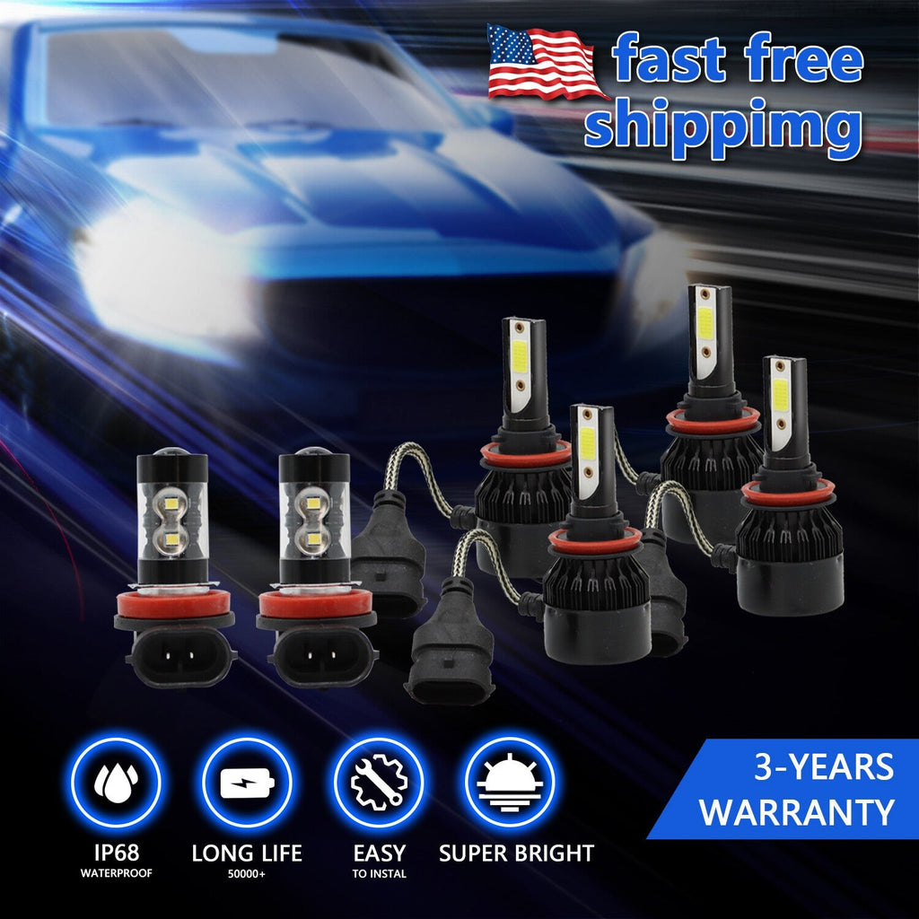 6000K Toyota Camry H11+9005 LED Headlight & Fog Light Bulbs Kit High/Low Beam