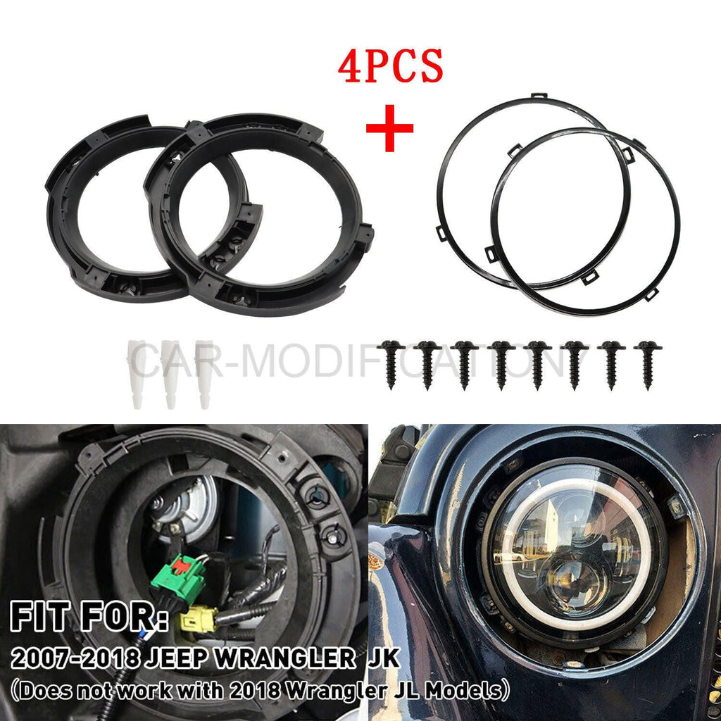 7" Headlight Mount Bracket Ring Set for 2007-2018 Jeep Wrangler JK