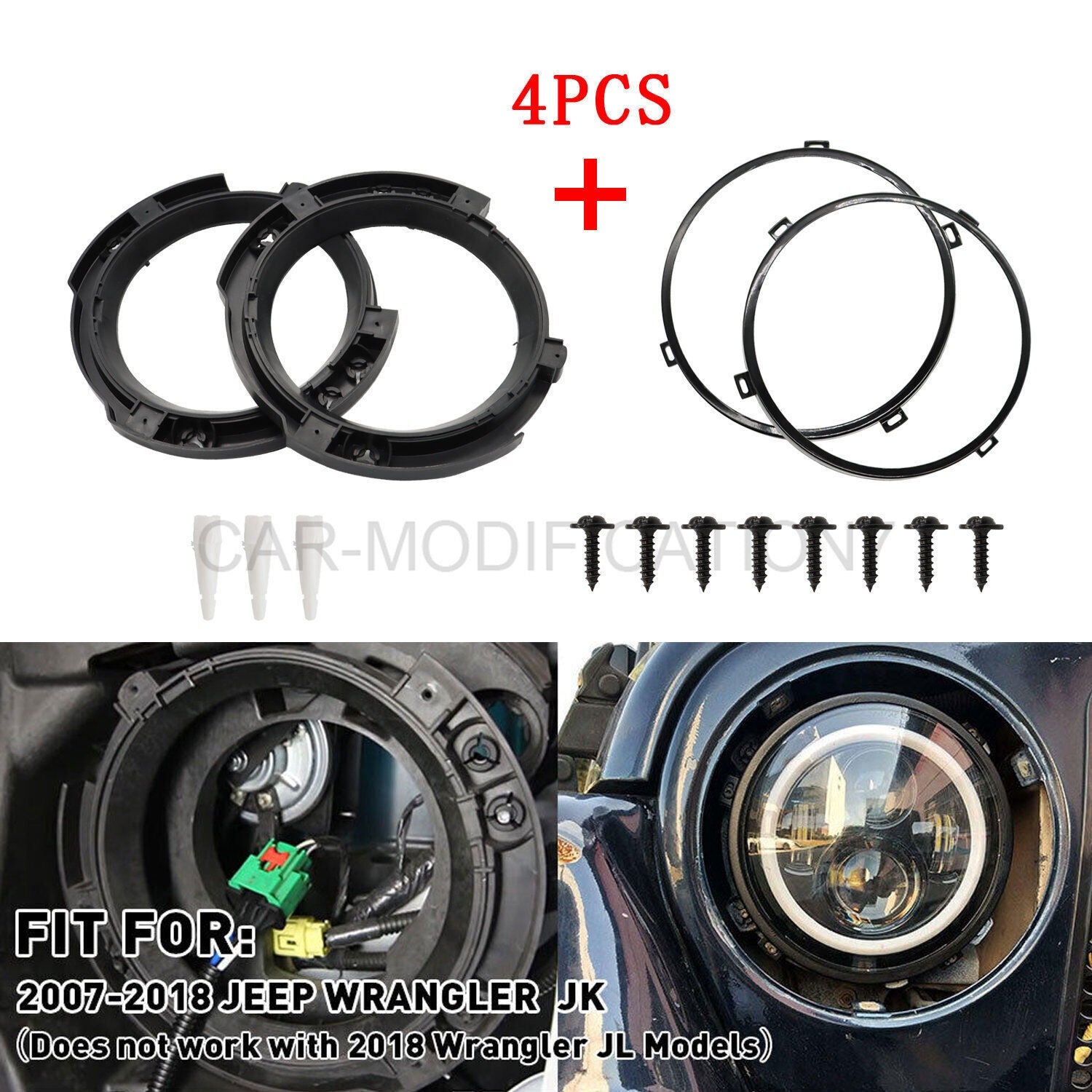 7" Headlight Mount Bracket Ring Set for 2007-2018 Jeep Wrangler JK