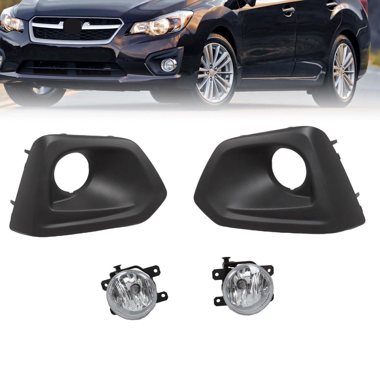 2012-2014 Subaru Impreza Front Bumper Fog Lights with Cover Bezel Pair