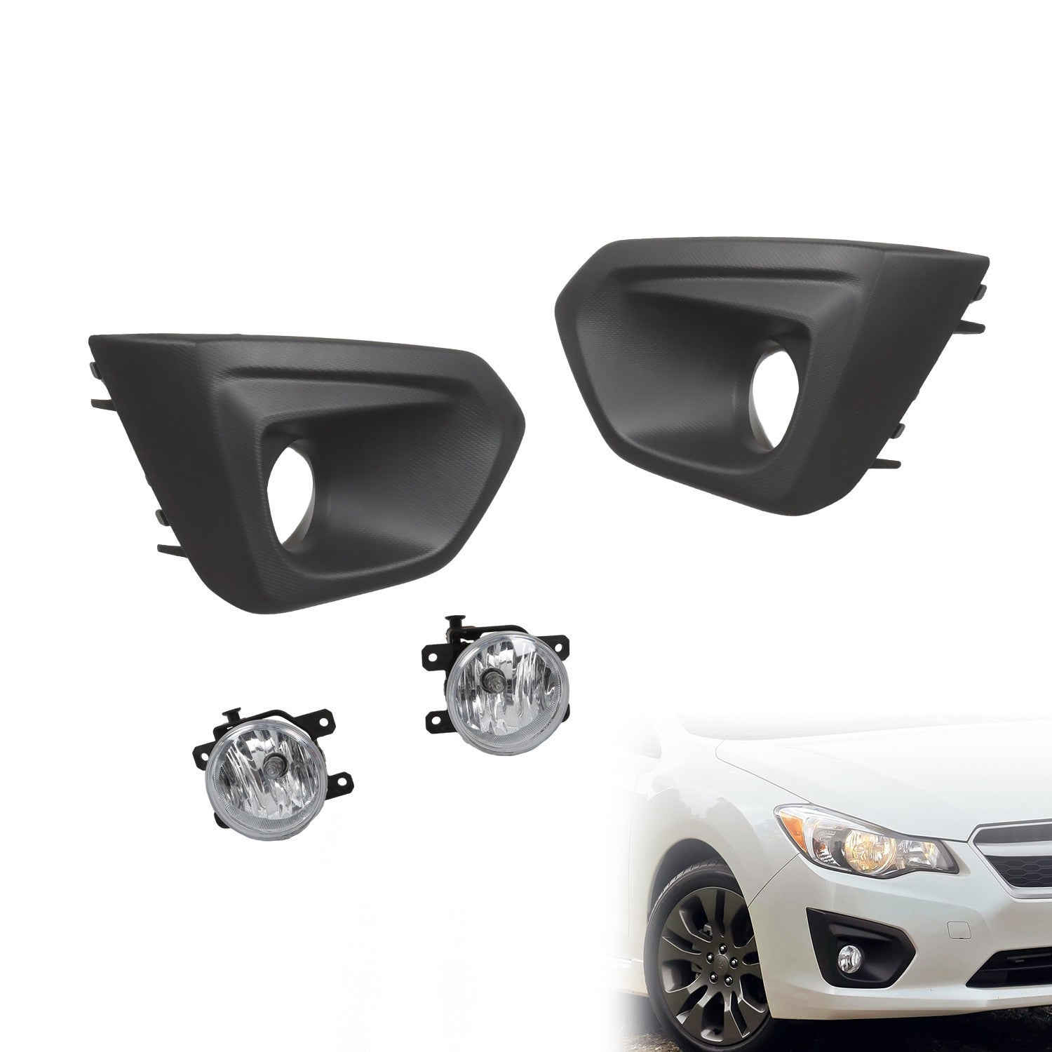 2012-2014 Subaru Impreza Front Bumper Fog Lights with Cover Bezel Pair