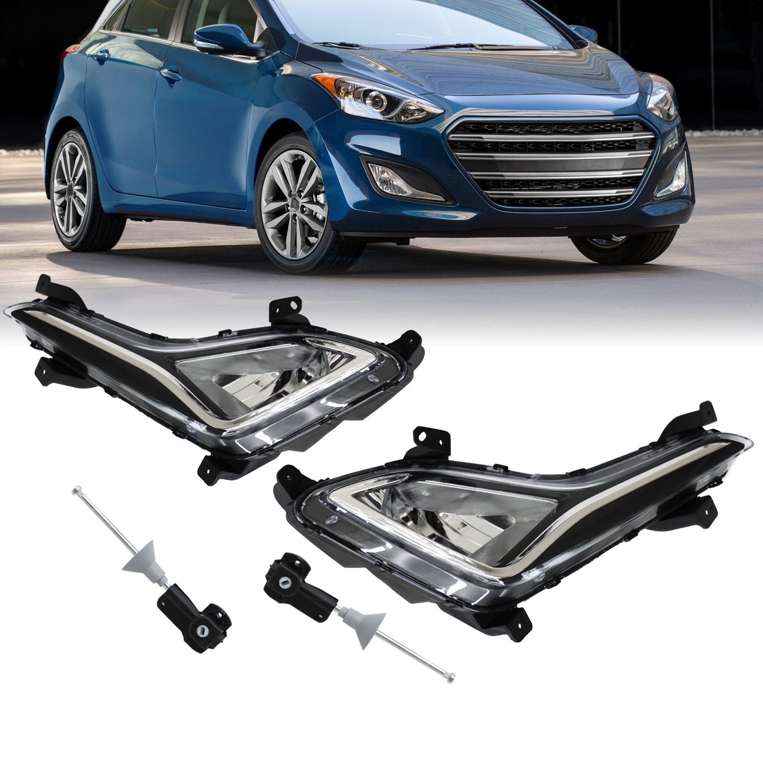 Front Clear Lens Fog Lights Pair for 2014-2016 Hyundai Elantra LH & RH
