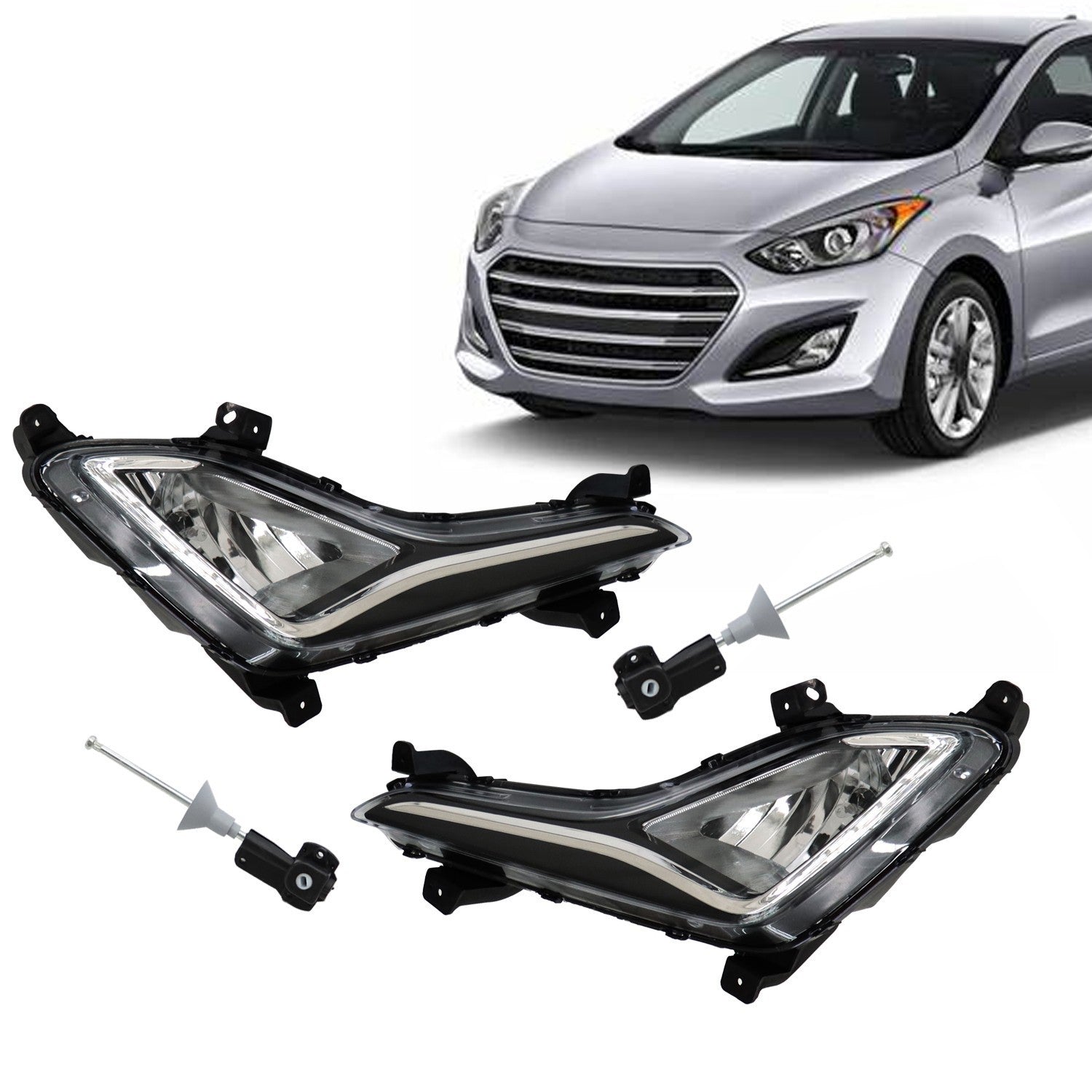 Front Clear Lens Fog Lights Pair for 2014-2016 Hyundai Elantra LH & RH