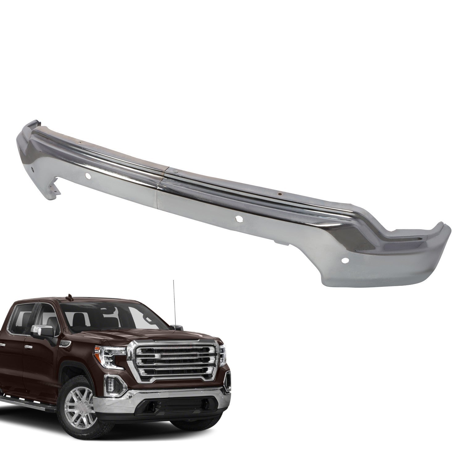 Chrome Front Bumper Face Bar w/ Sensor Holes for 2019-2021 GMC Sierra 1500
