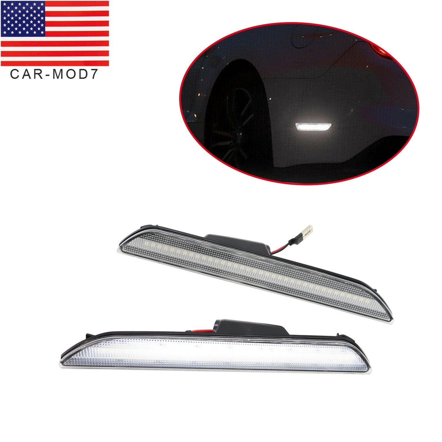 Clear Lens White LED Rear Side Marker Signal Lights for 2015-21 Ford Mustang