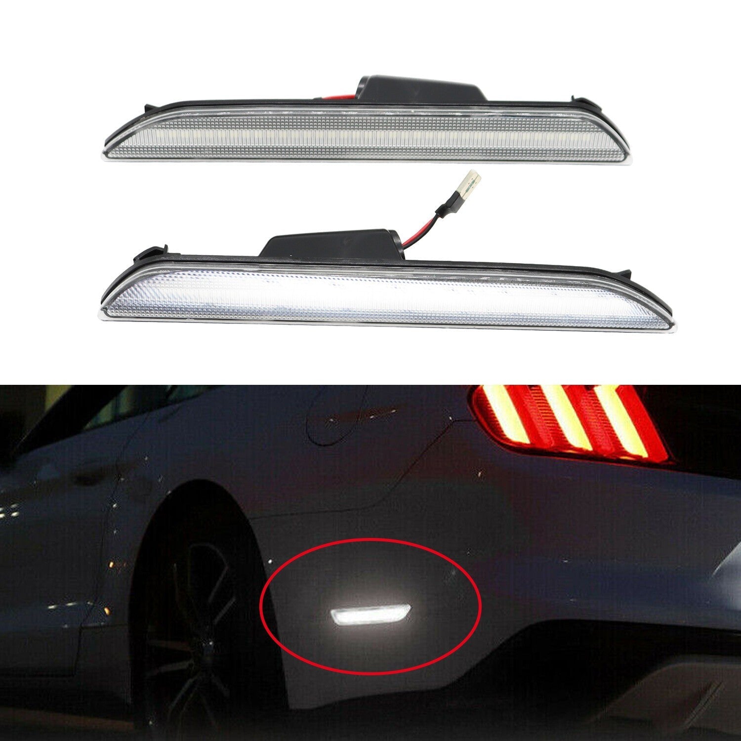Clear Lens White LED Rear Side Marker Signal Lights for 2015-21 Ford Mustang