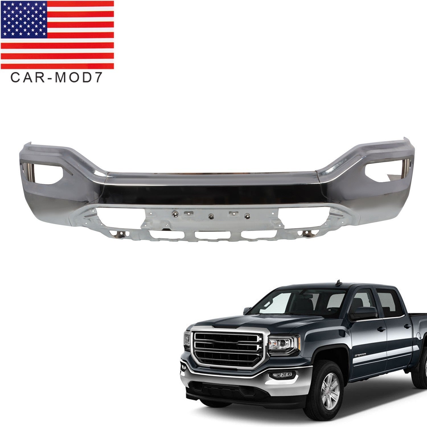 Chrome Front Bumper Cover Steel Face Bar for 2016-2018 GMC Sierra 1500