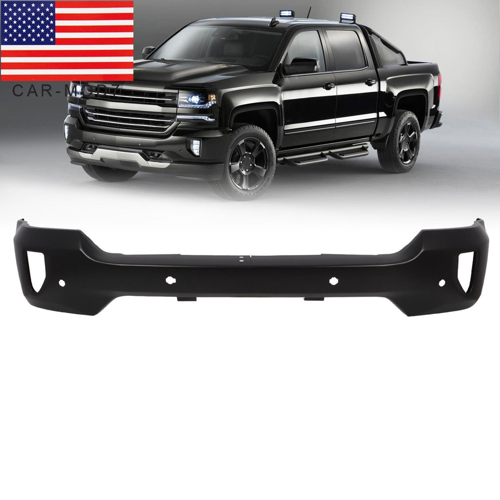 Black Front Bumper w/ Sensor & Fog Light Holes for 16-19 Chevy Silverado 1500