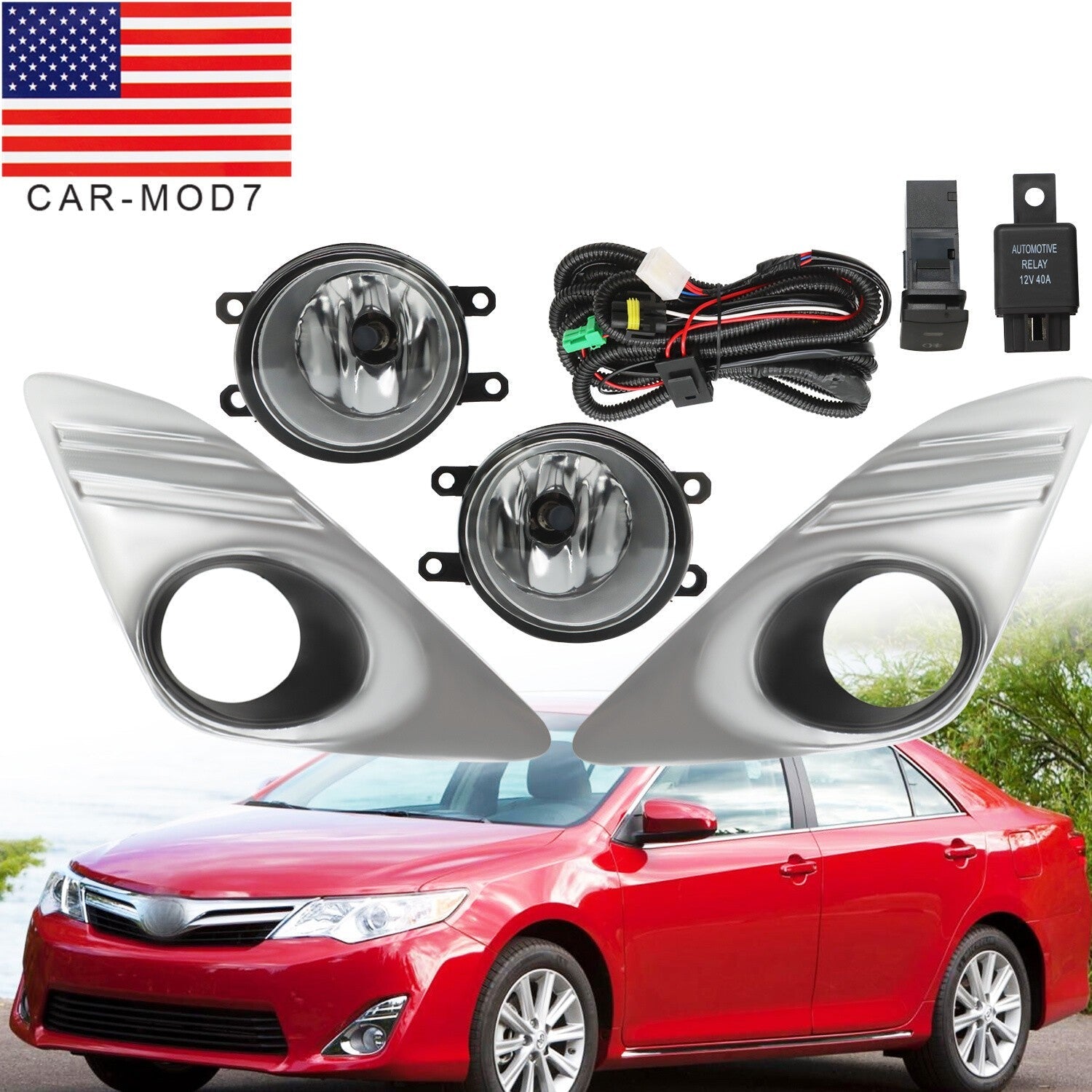 Bumper Fog Light with Chrome Cover for 2012-2014 Toyota Camry L LE XLE