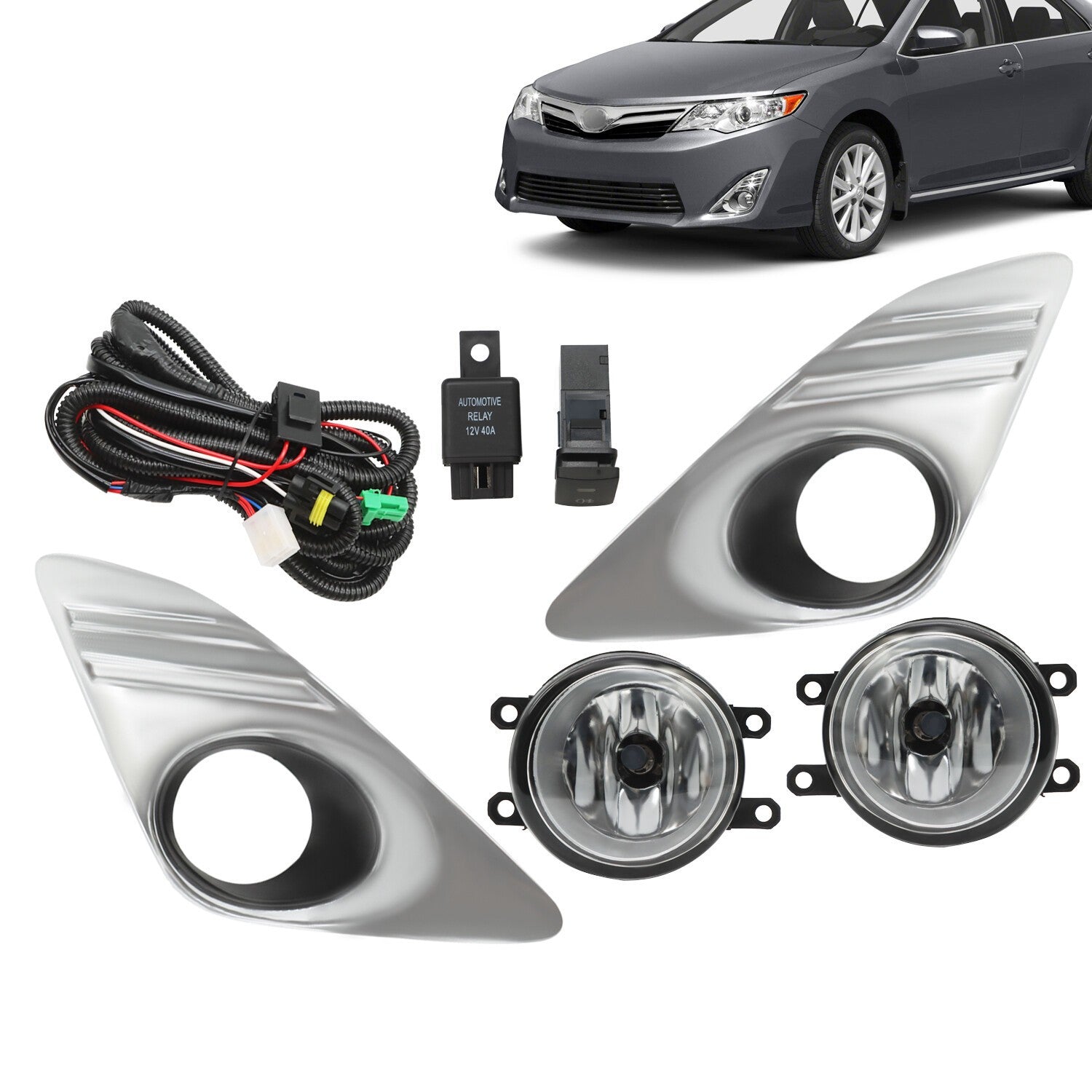 Bumper Fog Light with Chrome Cover for 2012-2014 Toyota Camry L LE XLE