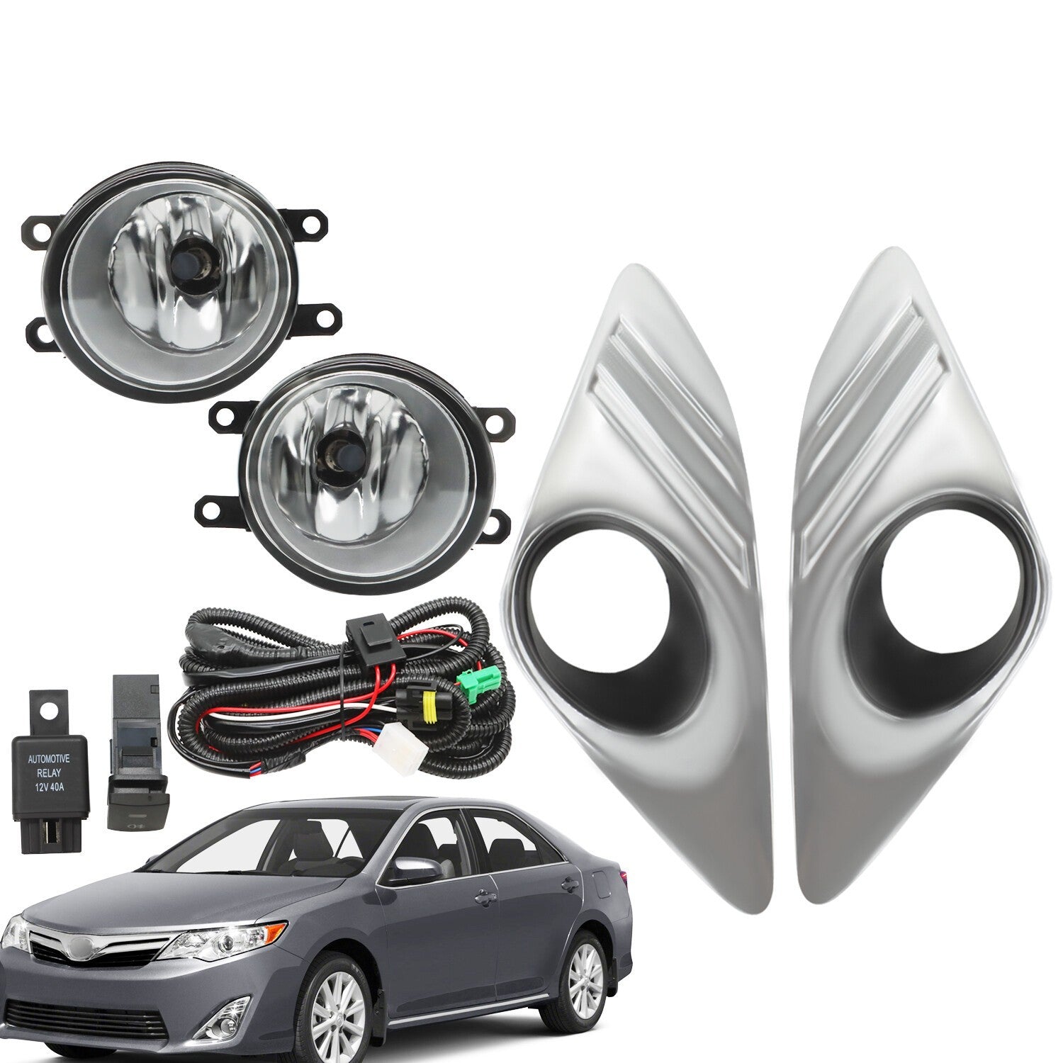 Bumper Fog Light with Chrome Cover for 2012-2014 Toyota Camry L LE XLE