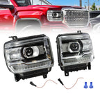 Black LED DRL Projector Headlights for 2014-18 GMC Sierra 1500 2500HD 3500HD