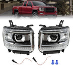 Black LED DRL Projector Headlights for 2014-18 GMC Sierra 1500 2500HD 3500HD