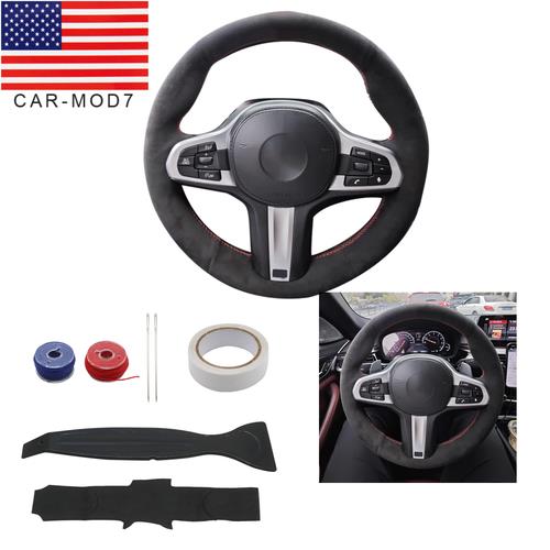 Black Alcantara Suede Steering Wheel Cover Hand-Stitched for BMW G20 G80 M340i