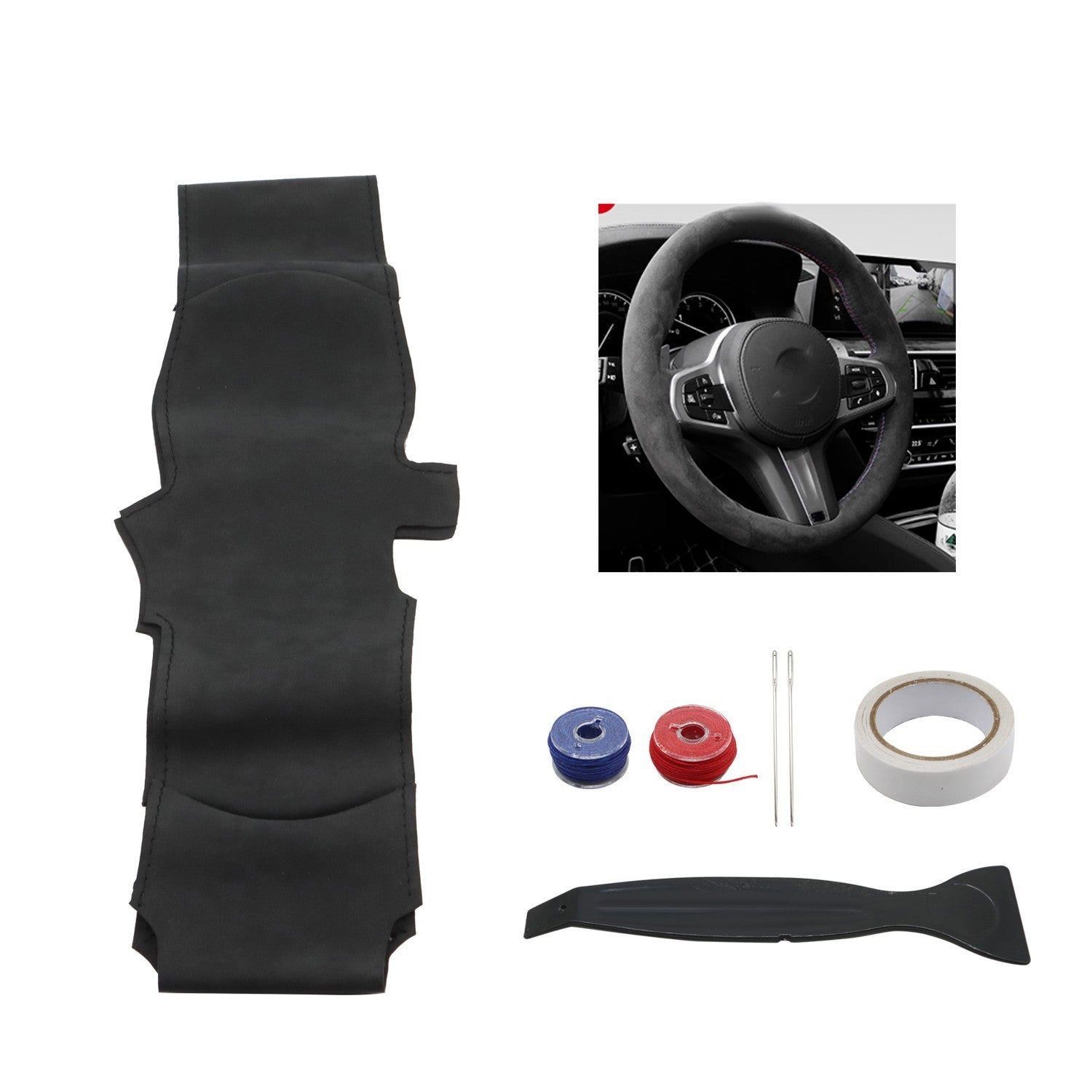 Black Alcantara Suede Steering Wheel Cover Hand-Stitched for BMW G20 G80 M340i