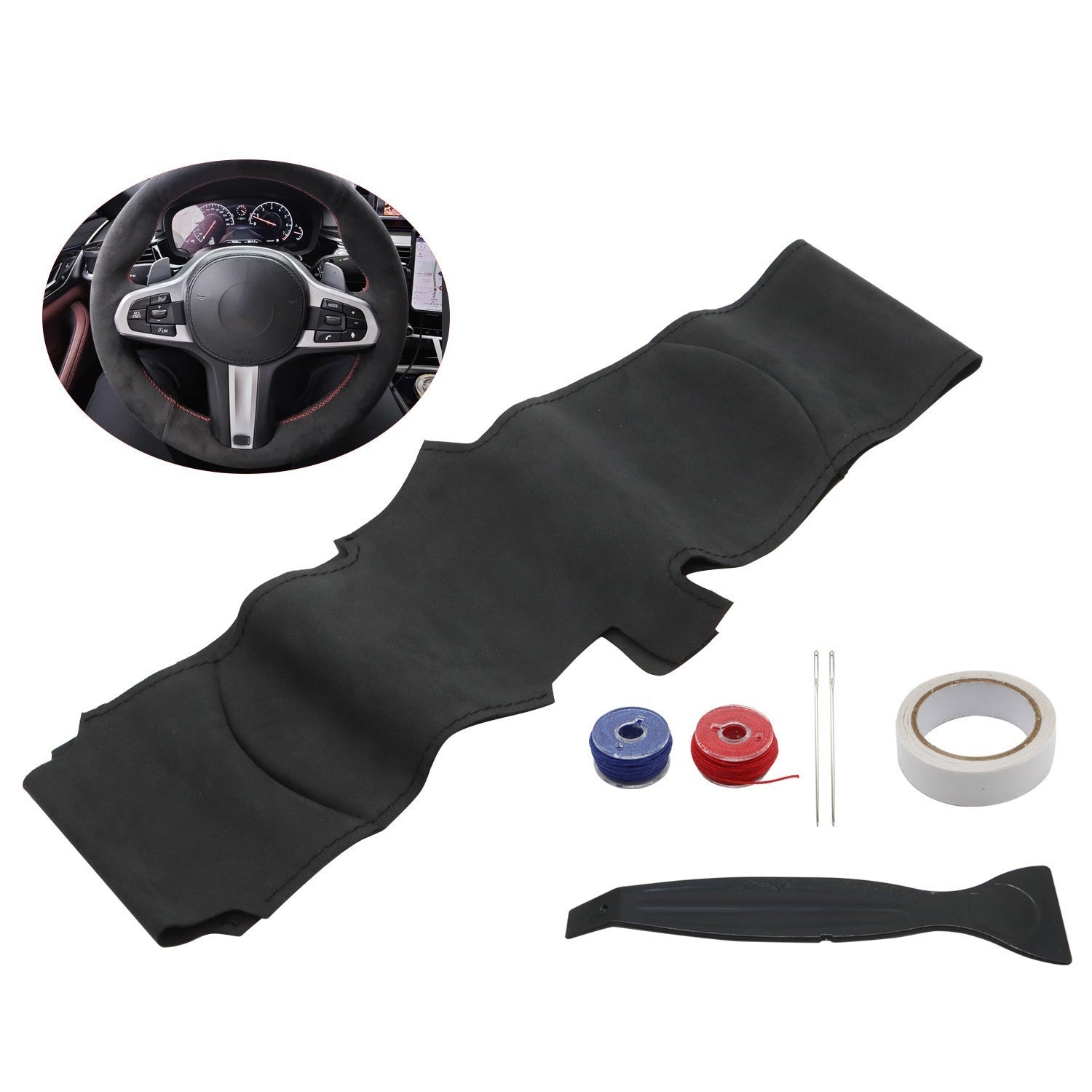 Black Alcantara Suede Steering Wheel Cover Hand-Stitched for BMW G20 G80 M340i